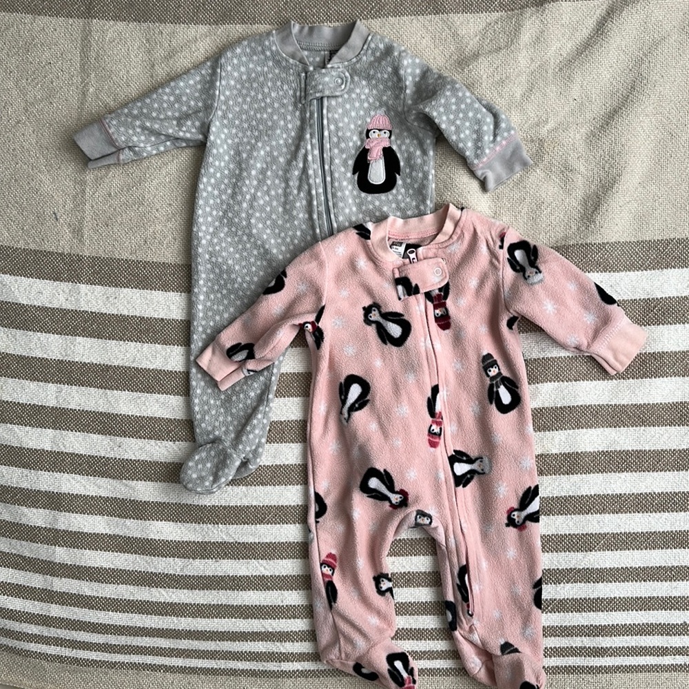 2 penguin fleece footies